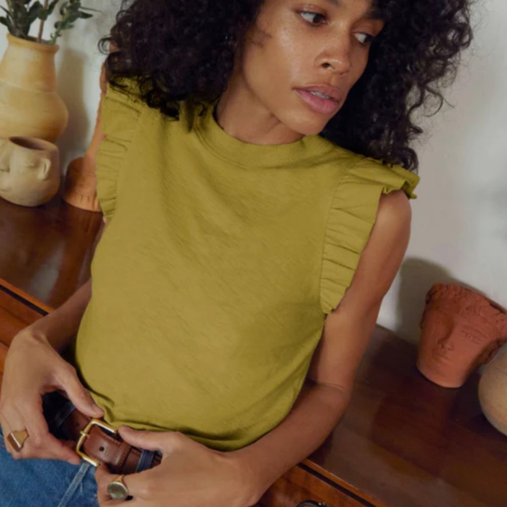 Nation LTD Ruffle Paulette Tank in Olive